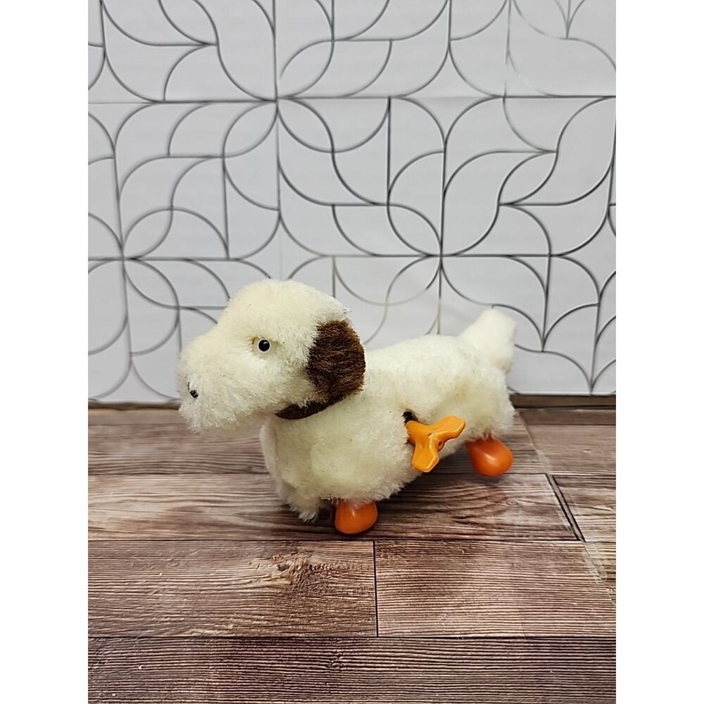 Vintage Mechanical Wind Up Walking Dog Toy - 1950s - 1960's Japan? Orange Feet